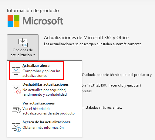 Actualizar Microsoft Outlook